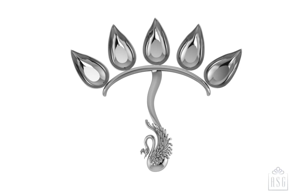 Silver Puja Diya - Five Diyas With Peacock Handle By Isvara Pooja Items