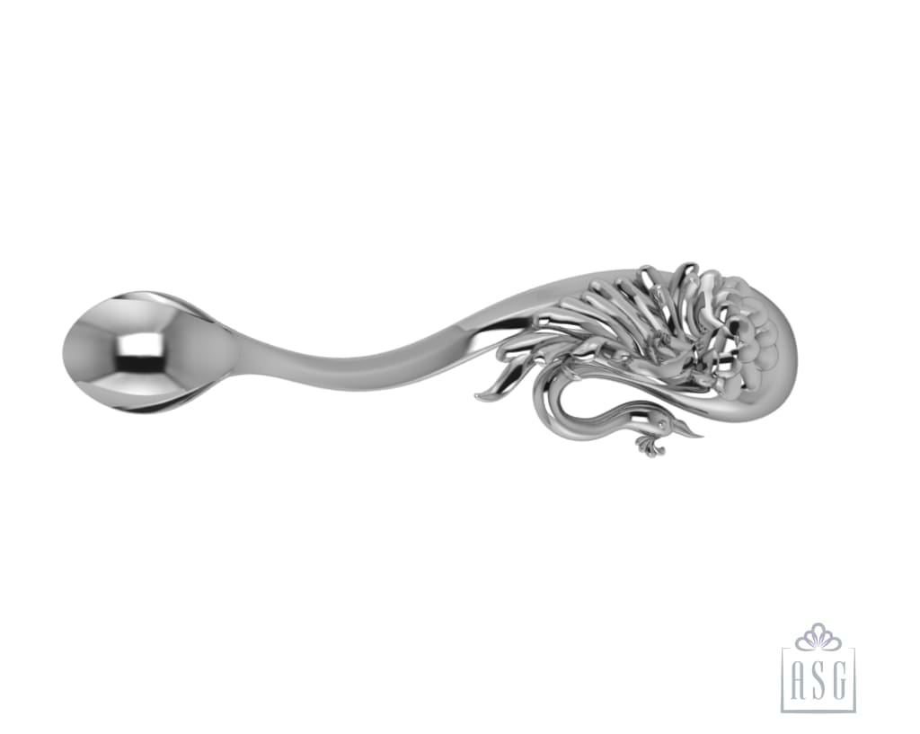 Silver Puja Spoon With Peacock Handle By Isvara Pooja Items