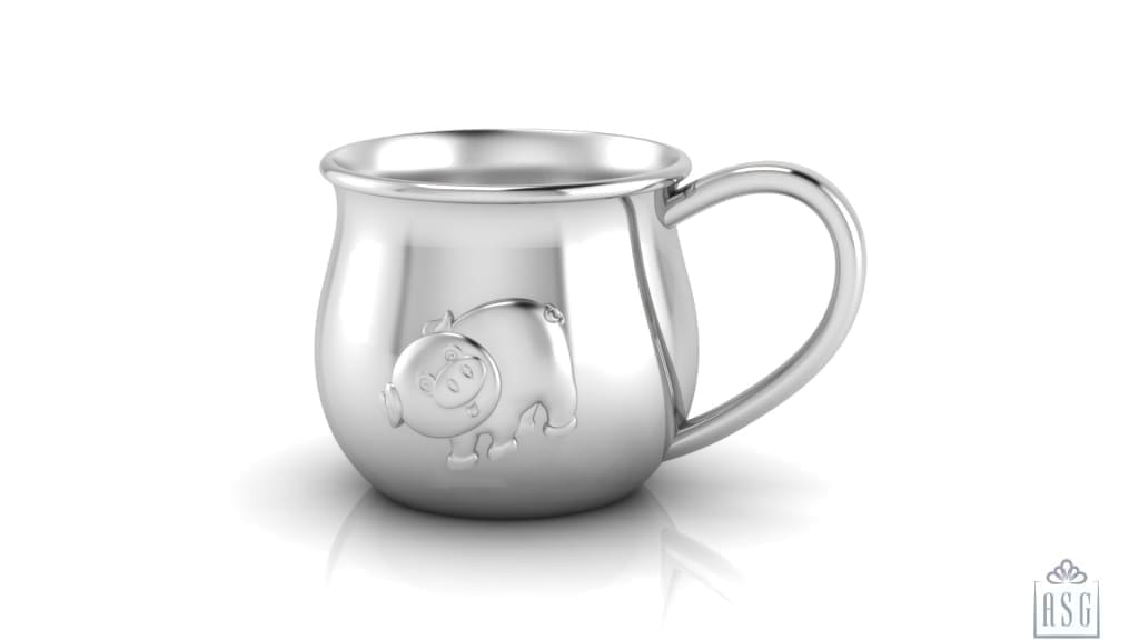 Silver Plated Baby Cup with an embossed Piggy