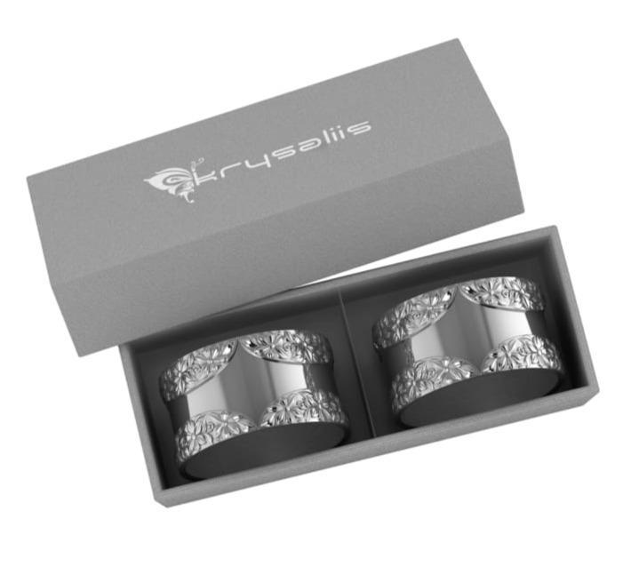 Silver Plated Napkin Ring Set of 2 - Rosa