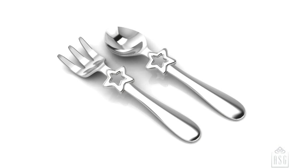Silver Plated Baby Spoon & Fork Set - Be a Star