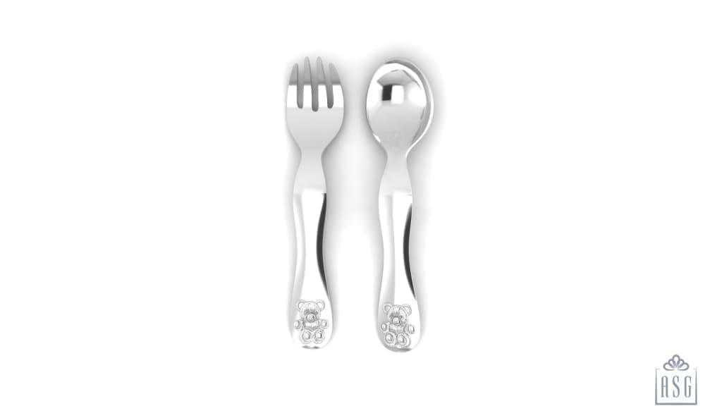 Silver Plated Spoon & Fork Set - Teddy bear
