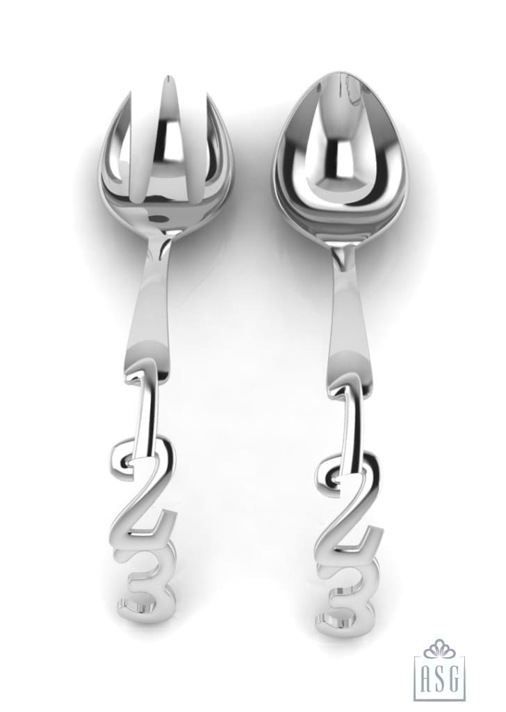 Sterling Silver Spoon & Fork Set - The 123 set