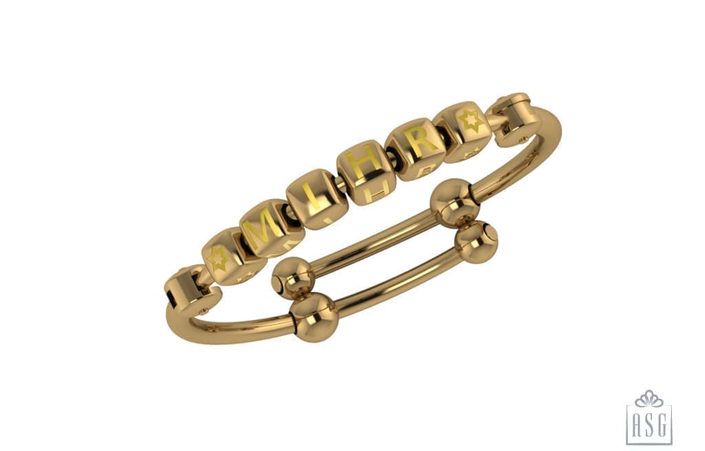 Sterling Silver 18 Kt Gold Plated Dice Babykubes On Plain Pipe Adjustable Bracelet Kada Yellow