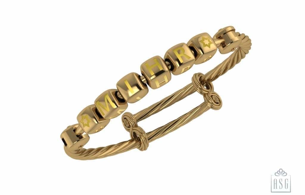 Sterling Silver 18 Kt Gold Plated Dice Babykubes On Twisted Pipe Adjustable Bracelet Kada Yellow