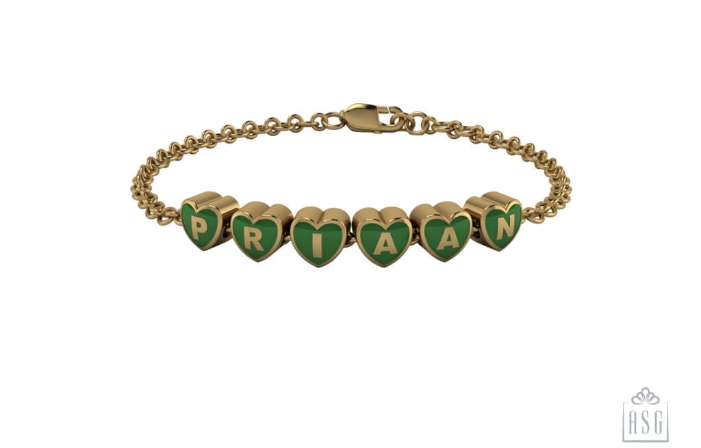 Sterling Silver 18 Kt Gold Plated Heart Babykubes Loose Bracelet For Baby & Child Green / 4