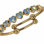 Sterling Silver 18 Kt Gold Plated Heart Babykubes On Plain Pipe Adjustable Bracelet Kada Blue