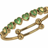 Sterling Silver 18 Kt Gold Plated Heart Babykubes On Plain Pipe Adjustable Bracelet Kada Green