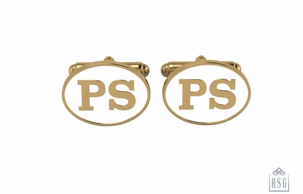 Personalised Sterling Silver Cufflinks Oval With 18 Kt Gold Plating For Women White