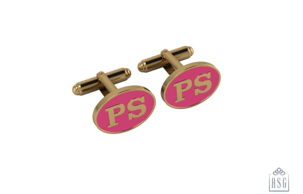 Personalised Sterling Silver Cufflinks Oval With 18 Kt Gold Plating For Women Pink
