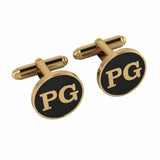 Personalised Sterling Silver Cufflinks Round With 18 Kt Gold Plating For Men Black