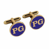 Personalised Sterling Silver Cufflinks Round With 18 Kt Gold Plating For Men Blue