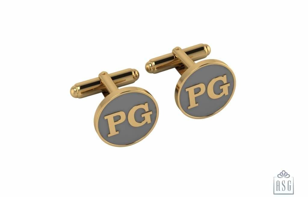 Personalised Sterling Silver Cufflinks Round With 18 Kt Gold Plating For Men Grey