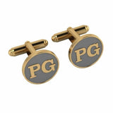 Personalised Sterling Silver Cufflinks Round With 18 Kt Gold Plating For Men Grey