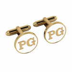 Personalised Sterling Silver Cufflinks Round With 18 Kt Gold Plating For Men White