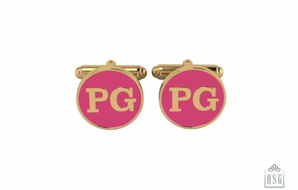 Personalised Sterling Silver Cufflinks Round With 18 Kt Gold Plating For Women Pink