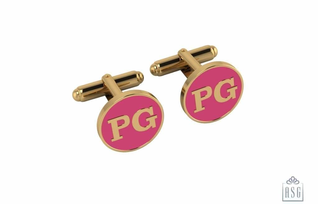 Personalised Sterling Silver Cufflinks Round With 18 Kt Gold Plating For Women Pink