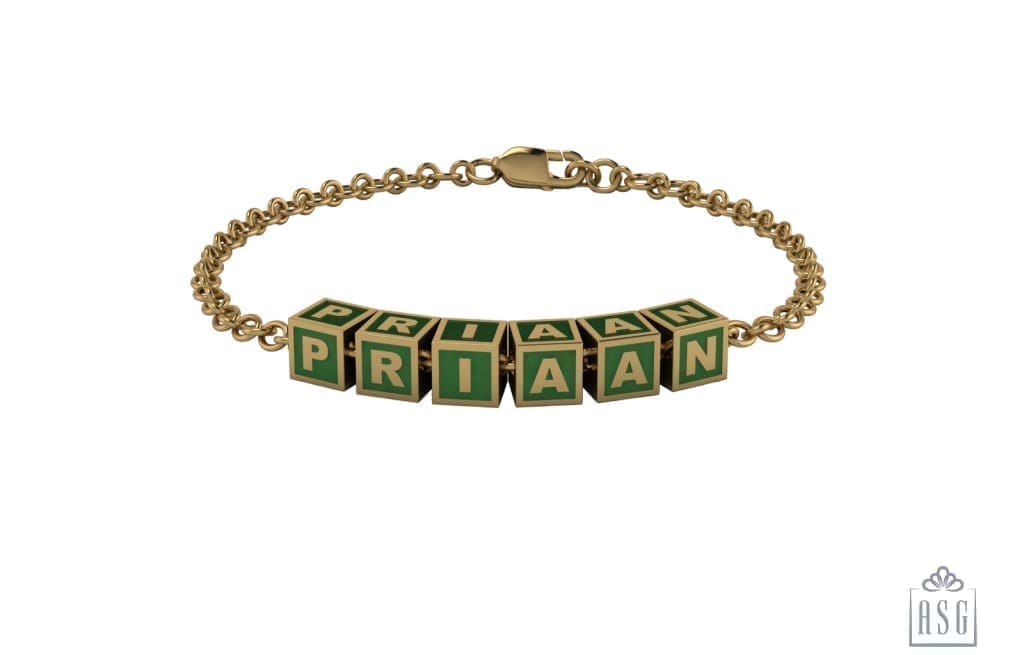 Sterling Silver 18 Kt Gold Plated Square Babykubes Loose Bracelet For Baby & Child Green / 4