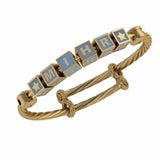 Sterling Silver 18 Kt Gold Plated Square Babykubes On Twisted Pipe Adjustable Bracelet Kada Blue