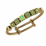 Sterling Silver 18 Kt Gold Plated Square Babykubes On Twisted Pipe Adjustable Bracelet Kada Green