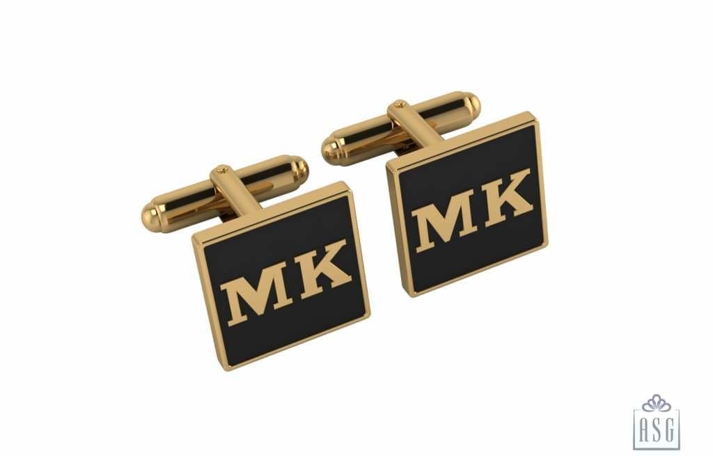 Personalised Sterling Silver Cufflinks Square With 18 Kt Gold Plating For Men Black