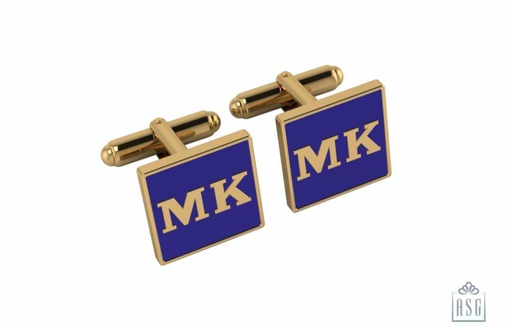 Personalised Sterling Silver Cufflinks Square With 18 Kt Gold Plating For Men Blue