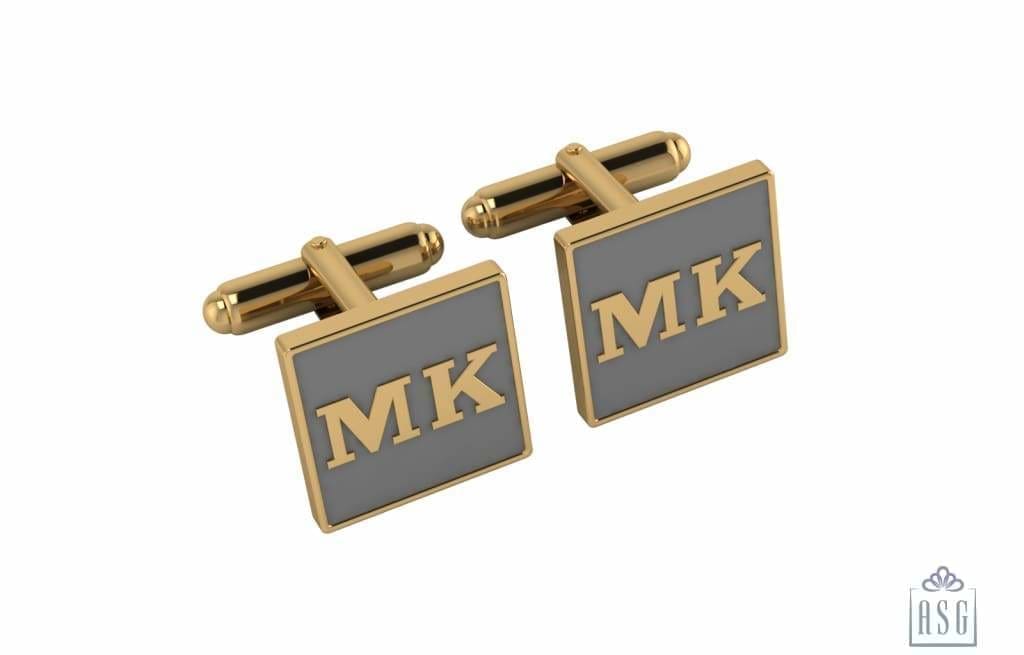 Personalised Sterling Silver Cufflinks Square With 18 Kt Gold Plating For Men Grey