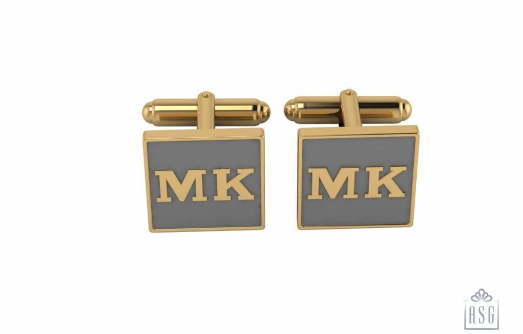 Personalised Sterling Silver Cufflinks Square With 18 Kt Gold Plating For Women Grey