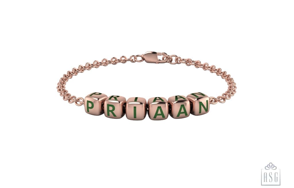 Sterling Silver 18 Kt Pink Gold Plated Dice Babykubes Loose Bracelet For Baby & Child Green / 4