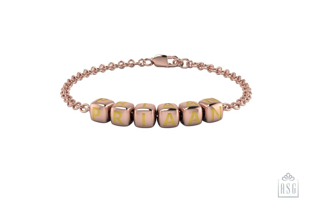 Sterling Silver 18 Kt Pink Gold Plated Dice Babykubes Loose Bracelet For Baby & Child Yellow / 4
