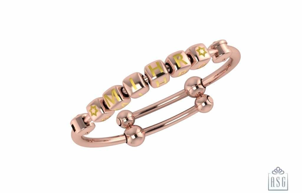 Sterling Silver 18 Kt Pink Gold Plated Dice Babykubes On Plain Pipe Adjustable Bracelet Kada Yellow