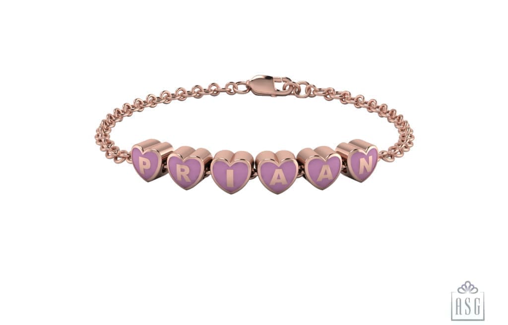 Sterling Silver 18 Kt Pink Gold Plated Heart Babykubes Loose Bracelet For Baby & Child / 4 Babykubes