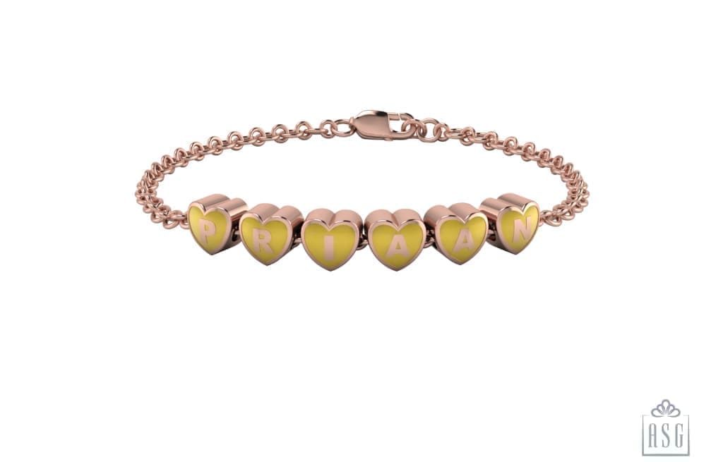 Sterling Silver 18 Kt Pink Gold Plated Heart Babykubes Loose Bracelet For Baby & Child Yellow / 4