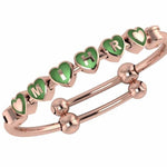 Sterling Silver 18 Kt Pink Gold Plated Heart Babykubes On Plain Pipe Adjustable Bracelet Kada Green