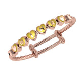 Sterling Silver 18 Kt Pink Gold Plated Heart Babykubes On Twisted Pipe Adjustable Bracelet Kada