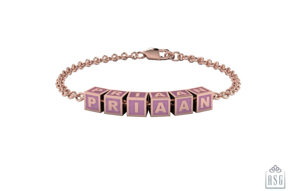 Sterling Silver 18 Kt Pink Gold Plated Square Babykubes Loose Bracelet For Baby & Child / 4