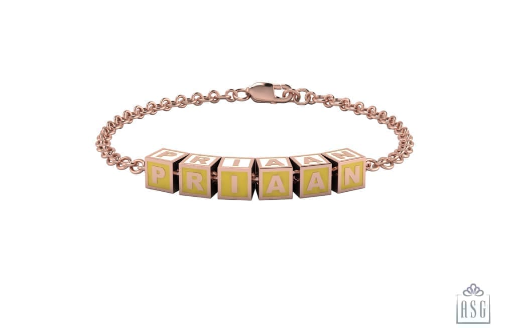 Sterling Silver 18 Kt Pink Gold Plated Square Babykubes Loose Bracelet For Baby & Child Yellow / 4
