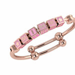 Sterling Silver 18 Kt Pink Gold Plated Square Babykubes On Plain Pipe Adjustable Bracelet Kada