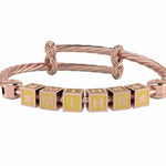 Sterling Silver 18 Kt Pink Gold Plated Square Babykubes On Twisted Pipe Adjustable Bracelet Kada