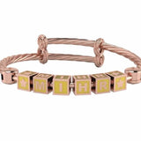 Sterling Silver 18 Kt Pink Gold Plated Square Babykubes On Twisted Pipe Adjustable Bracelet Kada
