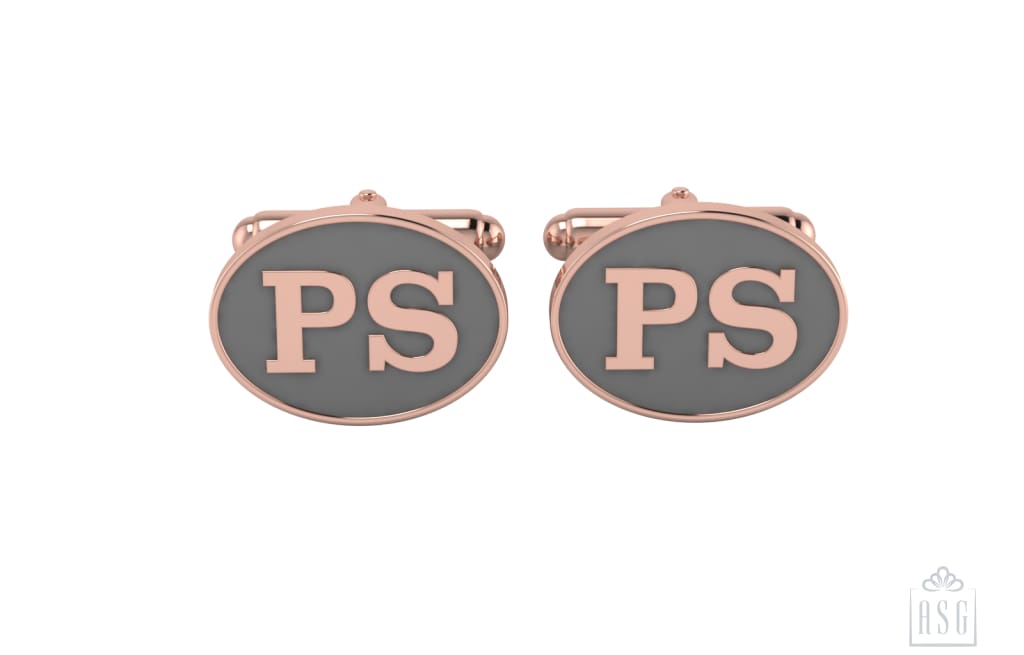 Personalised Sterling Silver Cufflinks Oval With 18 Kt Pink Gold Plating For Men