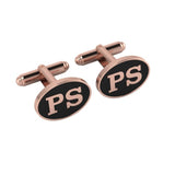 Personalised Sterling Silver Cufflinks Oval With 18 Kt Pink Gold Plating For Men Black