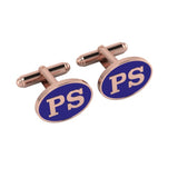 Personalised Sterling Silver Cufflinks Oval With 18 Kt Pink Gold Plating For Men Blue