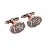 Personalised Sterling Silver Cufflinks Oval With 18 Kt Pink Gold Plating For Men Grey
