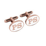 Personalised Sterling Silver Cufflinks Oval With 18 Kt Pink Gold Plating For Men White