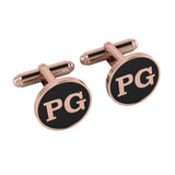 Personalised Sterling Silver Cufflinks Round With 18 Kt Pink Gold Plating For Men Black