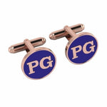 Personalised Sterling Silver Cufflinks Round With 18 Kt Pink Gold Plating For Men Blue