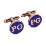 Personalised Sterling Silver Cufflinks Round With 18 Kt Pink Gold Plating For Men Blue