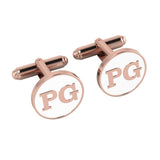 Personalised Sterling Silver Cufflinks Round With 18 Kt Pink Gold Plating For Men White