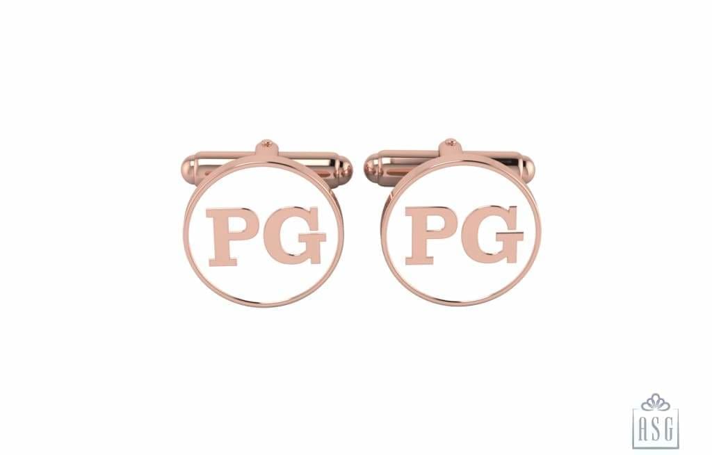 Personalised Sterling Silver Cufflinks Round With 18 Kt Pink Gold Plating For Women